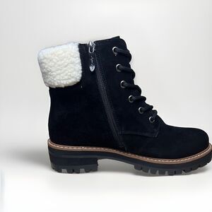 AquaDiva Sola Boots 10 Black Suede White Faux Fur Combat Water Resistant 41 NEW